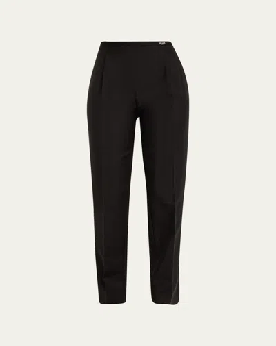 Prada Kid Mohair Logo Tapered Trousers In Nero