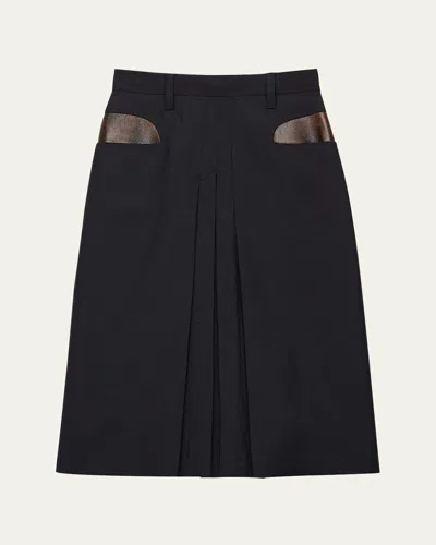 Prada Pleated Mohair And Wool Midi Skirt In Black
