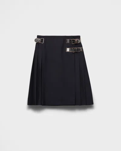 Prada Womens Blue Pleated Buckle-detail Mohair Wool-blend Midi Skirt