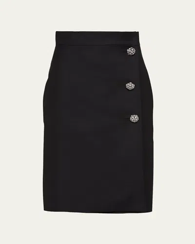 Prada Kid Mohair Skirt With Jeweled Buttons In Nero