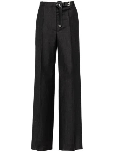 Prada Belted Trailored Trousers In Black