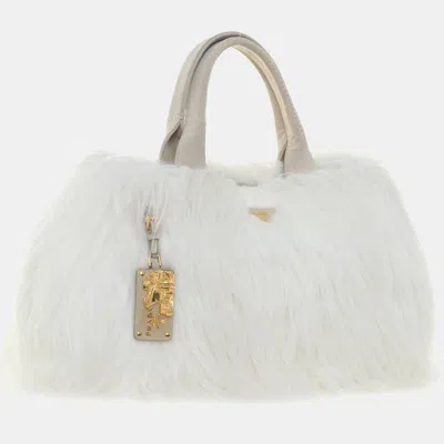 Pre-owned Prada Kidassia White Faux Fur Garden Tote