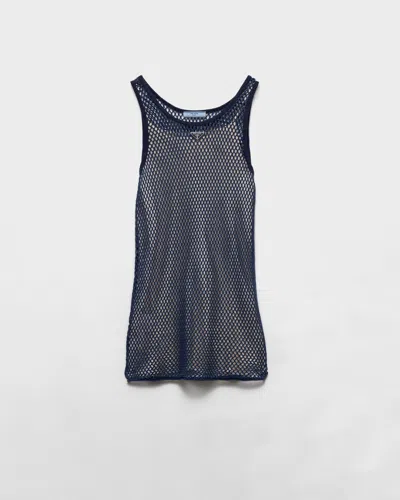 Prada Cotton Mesh Dress In Blue