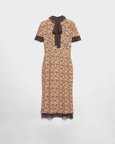 Prada Printed Georgette Dress In Orange
