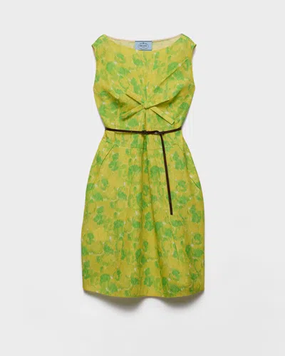 Prada Floral Print Cloquet Dress In Green