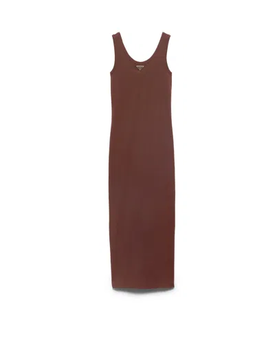 Prada Kleid Aus Gerippter Baumwolle In Brown