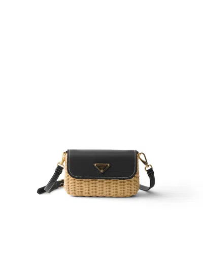 Prada Kleine Schultertasche Aus Korbgeflecht Und Leder