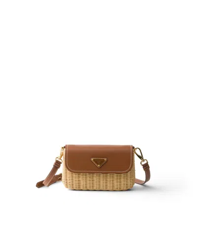 Prada Kleine Schultertasche Aus Korbgeflecht Und Leder