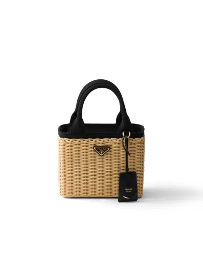 Prada Kleine Tote Bag Aus Korbgeflecht Und Canvas