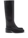 Prada Leather Square-toe Tall Moto Boots In Black