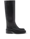 Prada Leather Square-toe Tall Moto Boots In Black