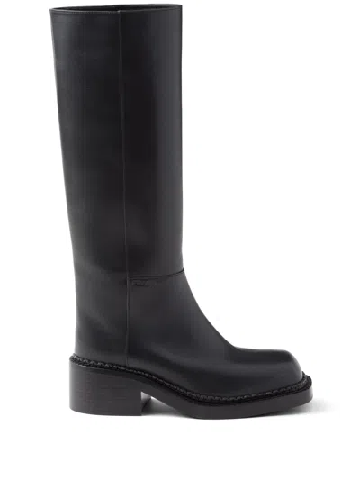 Prada Knee High 55mm Leather Boots In Black