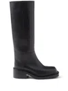 Prada Leather Square-toe Tall Moto Boots In Black