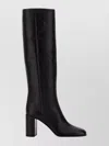 Prada Knee-high Leather Block Heel Boots In Black