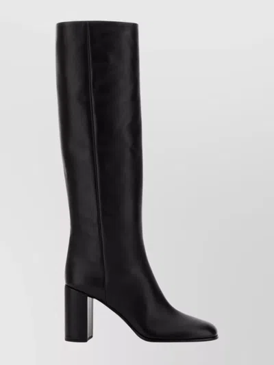Prada Knee-high Leather Block Heel Boots In Black
