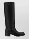 Prada Knee-high Leather Block Heel Boots In Black