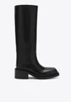 Prada Leather Square-toe Tall Moto Boots In Black