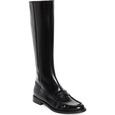 Prada Knee High Loafer Boot In Black