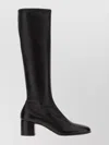 Prada Leather Knee High Boots With Block Heel In Black