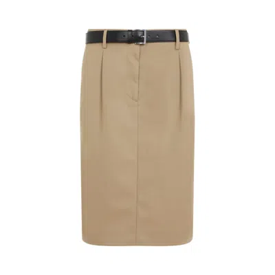 PRADA PRADA KNEE-LENGTH TAILORED SKIRT WITH FRONT ZIP AND LEATHER BELT