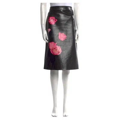 Pre-owned Prada Knee-length Leather Skirt With Flower Print, 2019 In Black