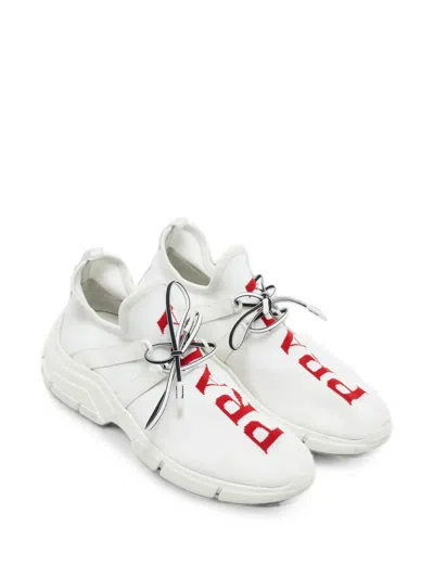 Pre-owned Prada Knit Logo Sneakers In White