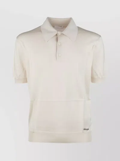 Prada Knit Polo Short Sleeve Sweater In Neutral