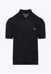Prada Knit Polo T-shirt With Embroidered-logo In Black