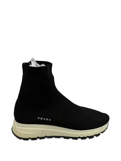 Pre-owned Prada Knit Sock Sneakers In Black
