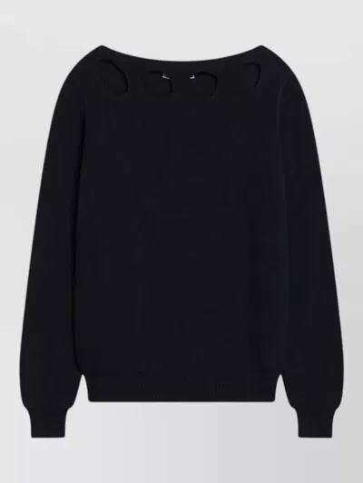 Prada Blue Cotton Sweater With Geometric Details In Black