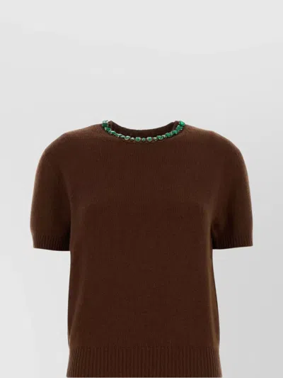 Prada Knit Sweater Embellished Neckline