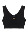 Prada Triangle Logo Ribbed Jersey Crop Top In Black