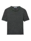 Prada Crystal-embellished Knitted T-shirt In Gray