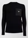 Prada Knit Top Long Sleeves Chest Pocket Ribbed In Black