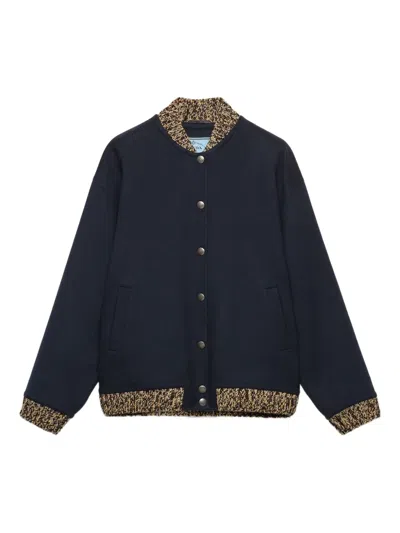 PRADA KNIT-TRIMMED WOOL BOMBER JACKET