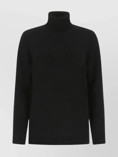 Prada Knit Turtleneck Sweater With Ribbed Cuffs And Hemline In Black