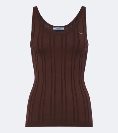 Prada Knitted Cotton-blend Tank Top In Brown