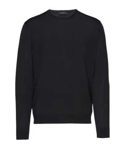 Prada Knitted Crew Neck Sweater In Black
