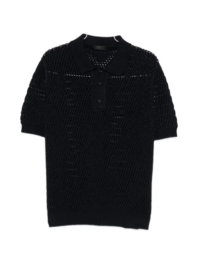 Prada Mens Blue Linen And Cotton Polo Shirt In Black