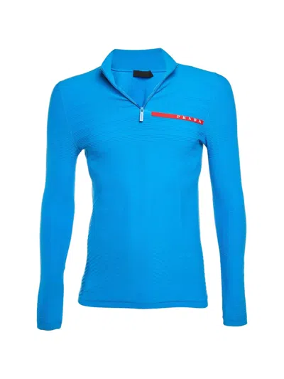 Pre-owned Prada Knitted Quarter-zip Sweater In Blue