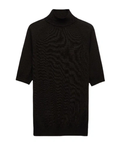 Prada Knitted Roll-neck Cashmere Top In Brown