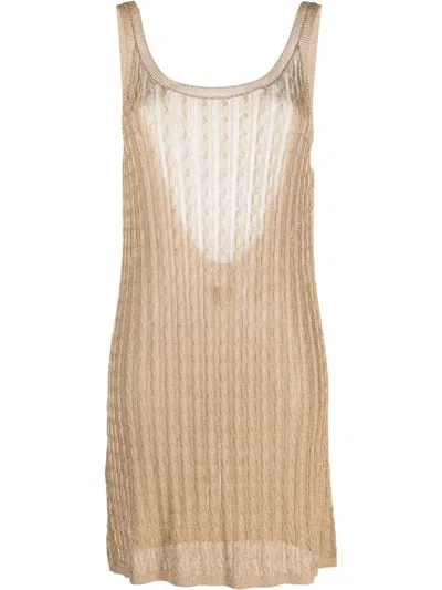 Prada Knitted Sleeveless Midi Dress In Gold