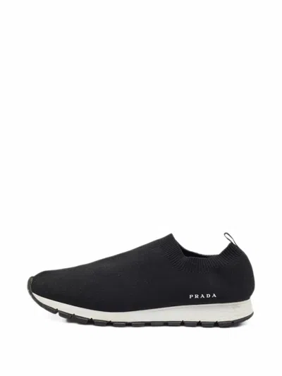 Pre-owned Prada Knitted Slip-on Sneakers In Black