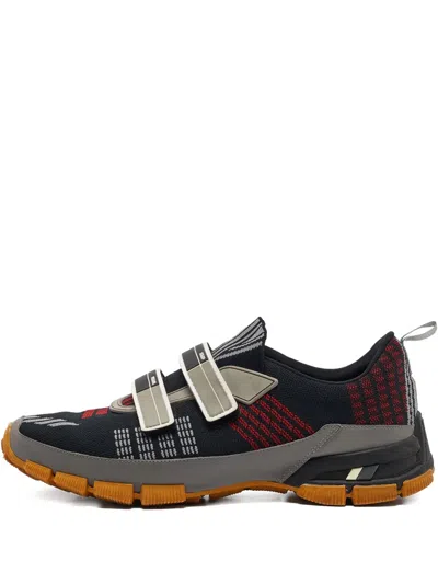 Pre-owned Prada Knitted-strap Sneakers In Black