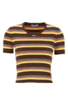 Prada Striped Rib Knit Cropped T-shirt
