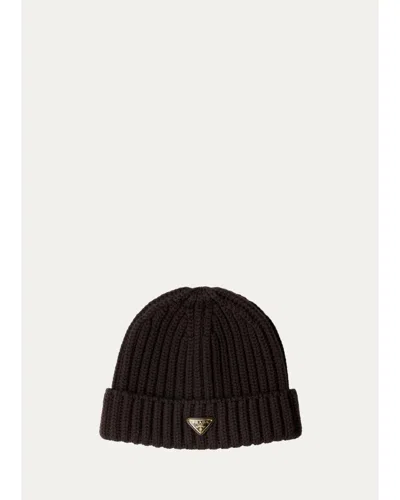 Prada Knitted Virgin Wool Beanie In Moro