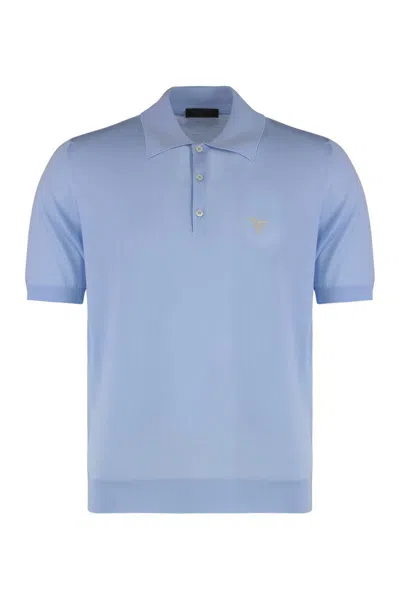 Prada Knitted Wool Polo Shirt In Blue