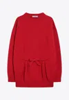 Prada Oversized Knit Sweater With Bow And Pleats In Red