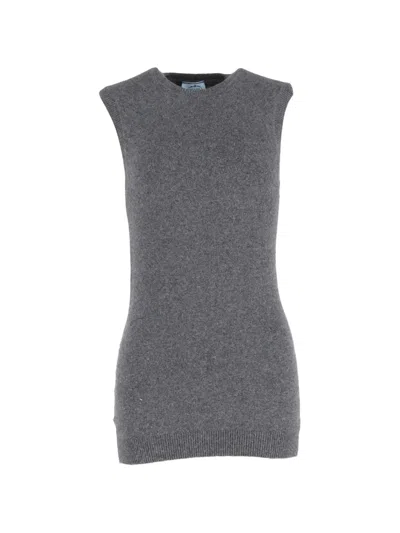 Pre-owned Prada Knitted Wool Top In Gray