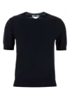 Prada Midnight Wool Short Sleeve Sweater In Blue